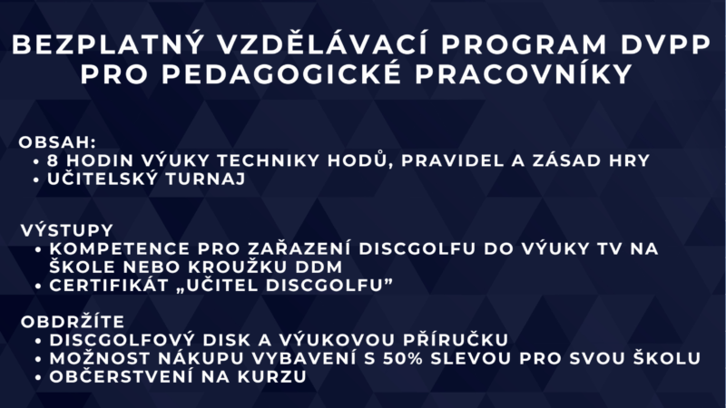 Projekt DISCGOLF DO ŠKOL nabízí kurzy DVPP